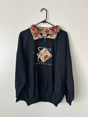 Vintage Cityscape Canada 1/4 Zip Sweatshirt Black Fall Leaf Collar XL